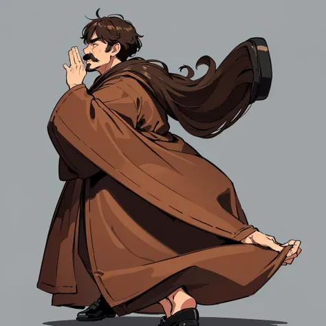 ((((Solo))))、Highest quality, Best Quality,Best illustrationiddle ages、(((Simple brown robe、Black shoes)))、(40-year-old uncle、mature、Kaiser moustache)、(LOL)、fight、(From the side、profile)、Kneel on the ground