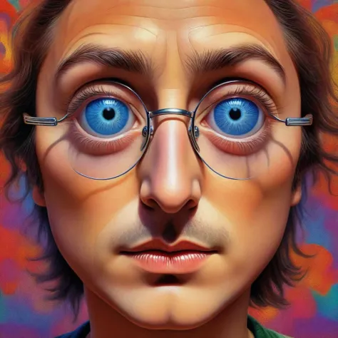 a portrait of john lennon, round glasses, psychedelic art, detailed face, beautiful detailed eyes, beautiful detailed lips, extr...