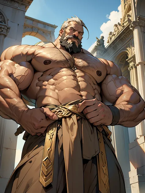 (best quality,highres,ultra-detailed,realistic:1.37),bronze statue,immense muscular old man,weathered face,wrinkled skin,strong build,expressive eyes,powerful physique,beard and mustache,life-sized,legendary figure,impressive presence,breathtaking details,...