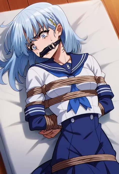 Score 9, Score 8 up, Score 7 up, The rating is questionable,
Detailed Background, Shiny skin,
Cure Marine, 
gag,Sitting on a chair with her chest tied(Hands behind back),Lying down,Struggling,Sailor suit