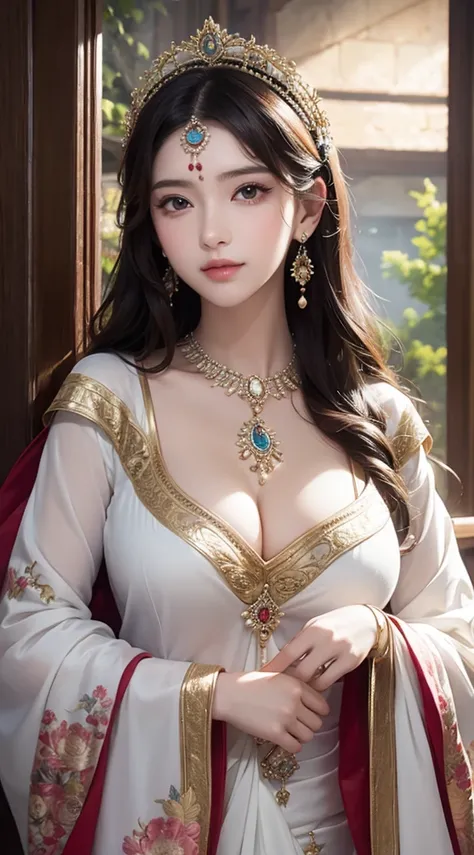 1girl, cute face,pretty face, jaw dropping beauty, Indian clothes , ((ultra high detailed 1.9)),((ultra high resolution 1.9)),((ultra high quality 1.9)),(masterpiece)), (perfect lightings), (very Big breasts 1.9)), ultra huge breast, 