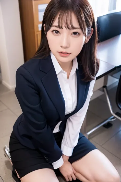 Medium Size Display, Medium Shot, Written boundary depth, Photograph the whole body, Movie angle, masterpiece, Highest quality, Very detailed, CG, 8k wallpaper, Beautiful Face, Delicate eyes, Otome, alone, smile, bangs, have,Business Blouse,Business Skirt、...