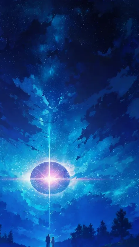 Anime Anime Wallpaper Anime Wallpaper Anime, Starry Sky in Forest, Beautiful Forest under Shining Universe, Space Sky. Young couple looking up at the sky, by makoto shinkai, anime beautiful peace scene, blue sea. by makoto shinkai, stars (skyporn) starrysk...