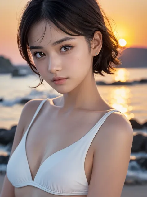 One Girl，(1人のとてもcute女の子:1.3)，masterpiece，Highest quality，High resolution，From below，Low - Angle，Photorealistic，RAW Photos，Ray Tracing，beautiful girl，(15 years old:1.3)，cute，Big eyes，(detailed pupils:1.2)，(The face is facing straight ahead:1.3)，Body facing ...