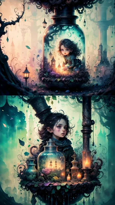 watercolor art,(a tiny) humanoid creature, (holding firmly) a bunch of flowers, watercolor, dark gritty, street, fantasy, (best quality, 4k, highres, masterpiece:1.2), ultra-detailed, (realistic:1.37), vivid colors, (moody lighting), (magical atmosphere), ...