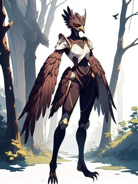 prospect(anthropomorphic crow，wearing ancient adventurer gear，the arms and hands are integrated with the bird&#39;s wings, and t...