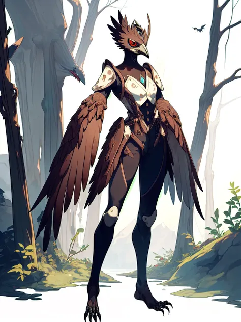 prospect(anthropomorphic crow，wearing ancient adventurer gear，the arms and hands are integrated with the bird&#39;s wings, and t...