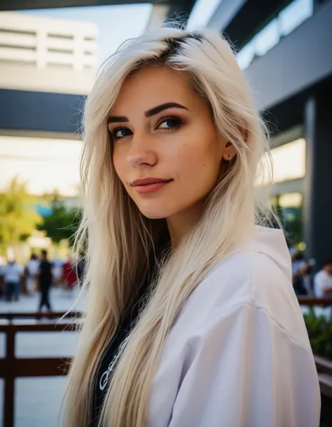 cinematic photo professional close-up portrait photography of the face of a beautiful (((ohwx woman))) at convention center during Afternoon, Nikon Z9 . 35mm photograph, film, bokeh, professional, 4k, highly detailed