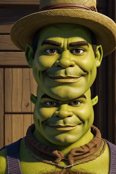 Shrek with Mexican mustache, wearing mexican hat, 