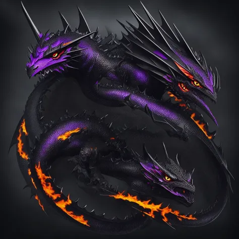 Black dragon with a violet eyes and black dragon with an orange eyes