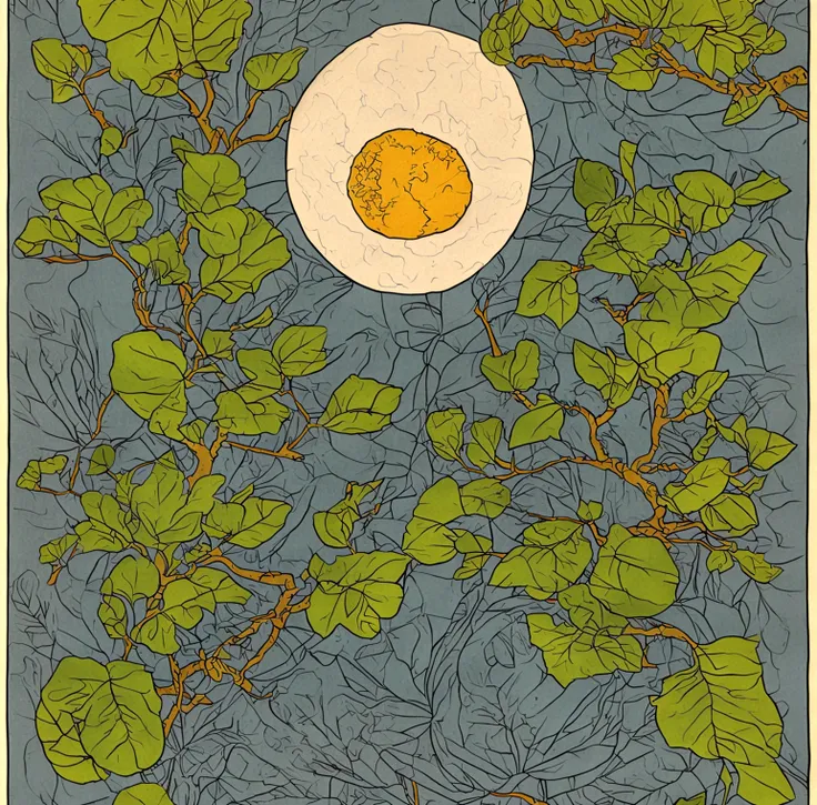 kamon,an indigo-green circle with a leaf pattern in the middle showing 3 gingko leaves growing towards each other with japanese ...