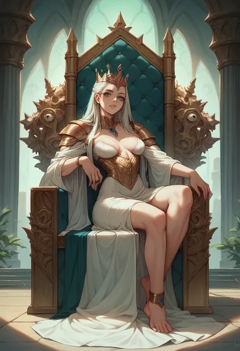 A magnificent Queen sitting on the throne, European,detailed face,25yo