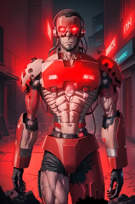 ((masterpiece,Highest quality)), (Glowing neon red light, Cyberpunk City ),
andromon_Digimon, Upper Body, 
alone, View your viewers, Dynamic pose,
Neon Light, Structure of the film,
