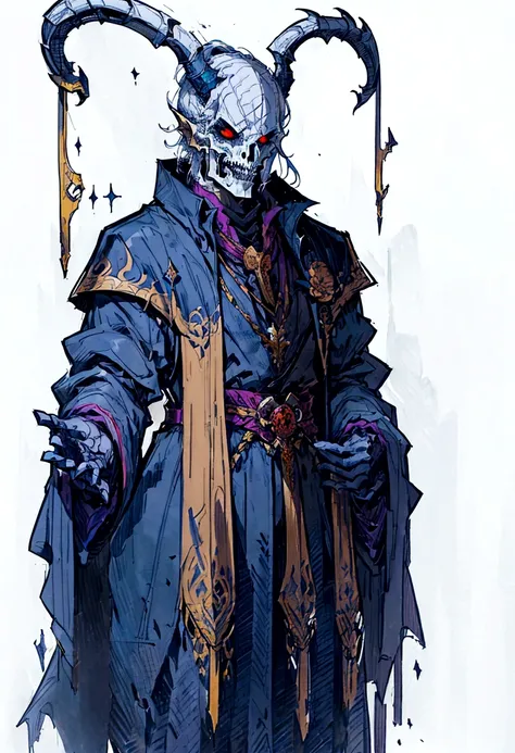 a drawing of a man wearing a dragon skull dressed in a suit and tie, clothed in ancient suit, beautiful male god of death, concept art of a monk, priest, detailed art, cleric portrait, portrait of the god of death, karthus from league of legends, ainz ooal...