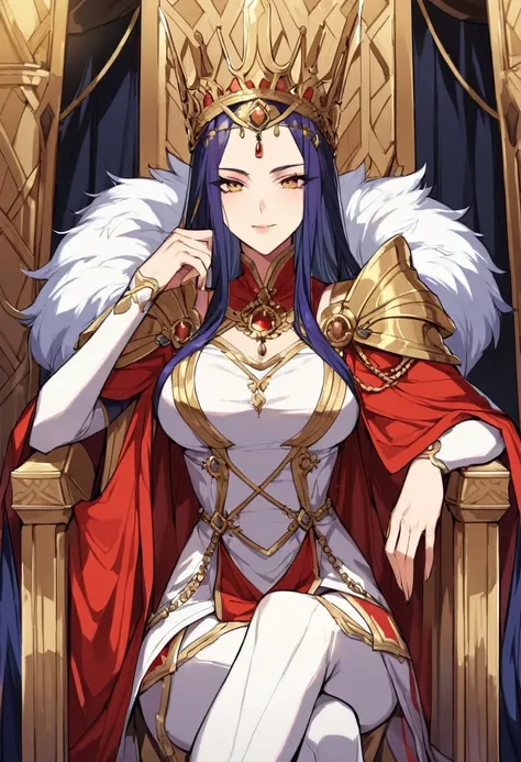 A magnificent Queen sitting on the throne, European,detailed face