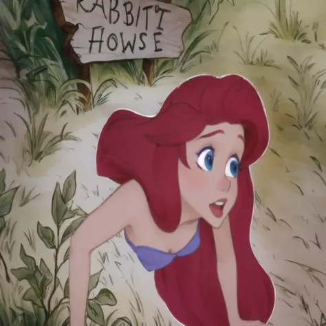 disney princesse ariel the petite sirène with a sign in the background, ariel the petite sirène, princesse ariel, dans le style ...