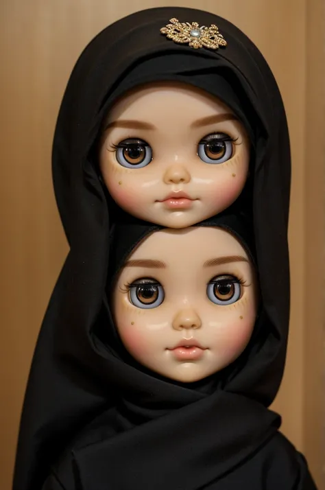 blythe doll with brown eyes and black hijab 