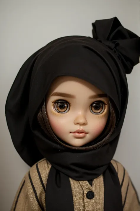 blythe doll with brown eyes and black hijab pretty 