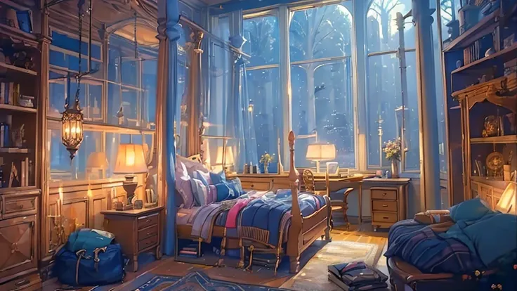 (((masterpiece))), (((best quality))), A magical dorm bedroom, dolly interior