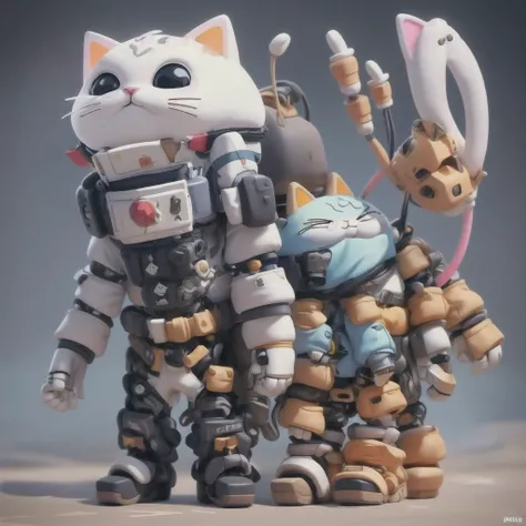 Reel Mech, a boy cyborg wearing a cat headgear, (((knolling)))