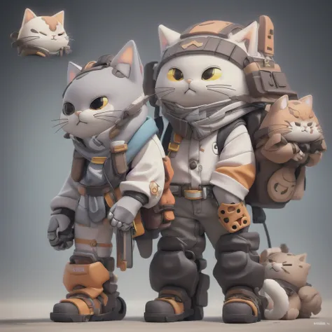 Reel Mech, a boy cyborg wearing a cat headgear, (((knolling)))