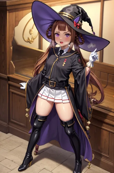 masterpiece, High detail, Fine hand,
stand, rage, Move,  Being spoiled , Witch&#39;s House, Portraiture,
Sweep Tosho (umamusume),Witch Hat, Black Hat, Black tie, collaRed Shirt, Red Shirt, White gloves, Wide sleeves, Black jacket, Black Robe, buckle, belt,...