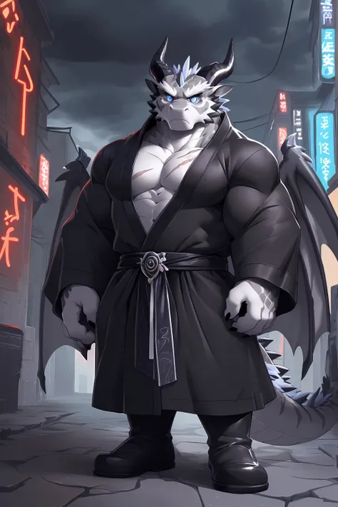 (sfw:1.5), male focus, Handsome 1boy, solitary，protrait photo, (White thick eyebrows:1.3), single, (Dark gray corners, Black horn, Dark gray curved corners:1.4), (深灰色的Dragon Wing, Dragon Wing:1.4), (Black nails, Black claws:1.4), Dark gray skin, (Dark grey...