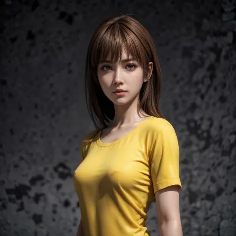 Kasumi, brown eyes, (best quality, ultra-detailed), (realistic:1.37), beautiful and detailed face, ultra-realistic texture, delicate face, delicate body, red lipstick, bright colors. High definition, 8K,