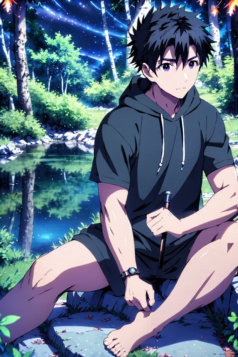 ((Highest quality)), ((masterpiece)), (detailed), Highest quality、High resolution、８K、Wearing a black hoodie、One adult male、33 years old、Dark Eyes、Slightly permed black hair、Japanese anime-like style、超High resolutionかわいい萌えアニメ8k、handsome face manly、Slender a...