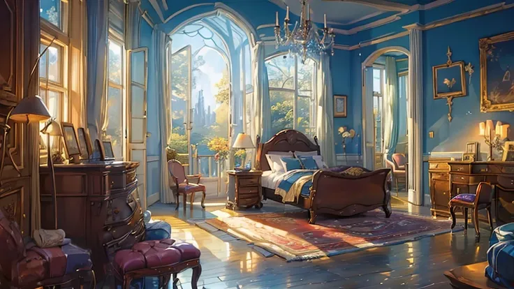 (((masterpiece))), (((best quality))), a magical dorm bedroom, country interior