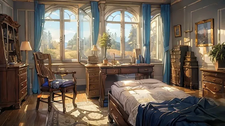 (((masterpiece))), (((best quality))), a magical dorm bedroom, country interior