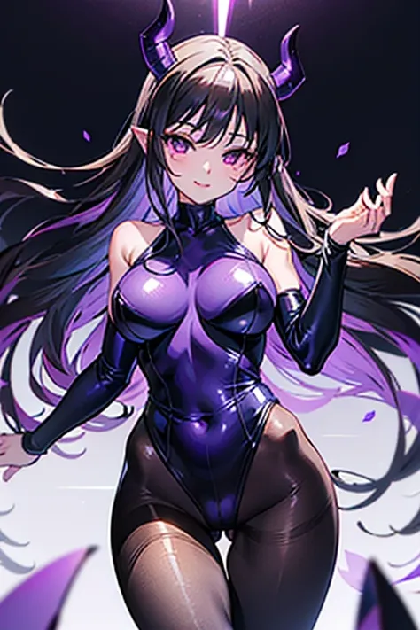 Highest quality　Highest quality　Draw a face carefully　High-resolution anime-style face　Super glowing skin　Black leotard　Purple Pantyhose　Succubus　Lure　smile　Stroking the buttocks　Rub your buttocks