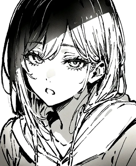 score_9、score_8_up、score_7_up、Real、One girl、power (Chainsaw Man)、grayscale、drawing、sketch、Portrait、Staring at the audience、Simple Background、White background、Line art、Half-open eyes、Open lips、hoodie、、