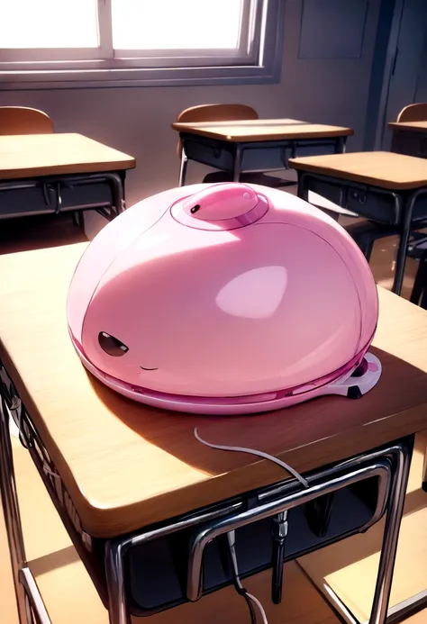 masterpiece、Highest quality、Best image quality、High resolution、Pink electric massager、Electric massager、On a desk in the classroom