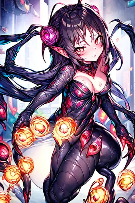 Carefully draw the face　High-quality faces in anime style　super shiny skin　Obscene lines　black leotard　Purple pantyhose　succubus　lure　smile　crawl on all fourswomb tattoos,Halo tattoo,1girl in,Lady,Tentacle Girl,Shoggoth,{{masutepiece}},Best Quality,{{Ultra...