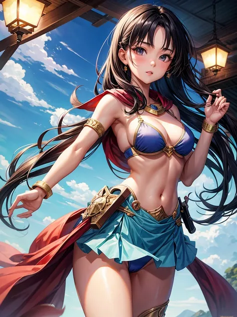 Beautiful Asian girl, 18 years old, bikini knight girls, sexy lady, medium breasts, camel toe, long sword,