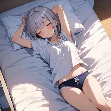 masterpiece,Female college student sleeping in bed,morning,In underwear,