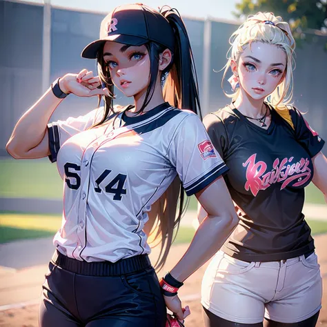  masterpiece, (textured skin), best quality, gorgeous beautiful girl, (a female softball athlete), detailed clothes,large breasts,narrow waist,, (beautiful face), cinematic lighting, (at softball venue ),