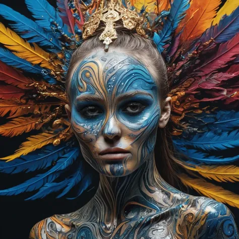 sexy ultra detailed artistic photography of a beautiful colorful beautiful woman: black ink flow: 8k resolution photorealistic m...