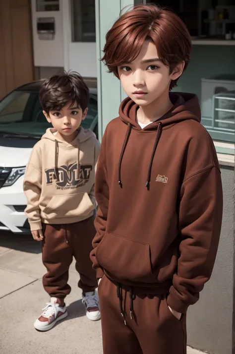 Characters of fun mind the boy with dark red hair brown skin color with sweatshirt and pants and brown eyes