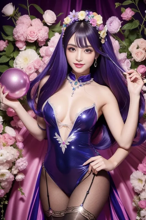 sexy Italian model who controls poison、beautiful smile、lipgloss、long lashes、intense makeup、look at the camera、full body Esbian、、sparkling poisoned flower costume、、、、sparkling Colorful hair、secrete poison、skull hair accessories schnet tights、shiny sparkling...