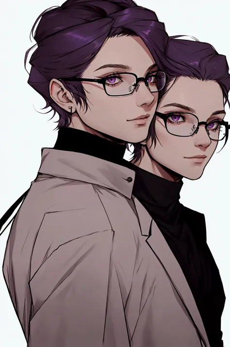 Glasses, Purpule hair, purpule eyes, 