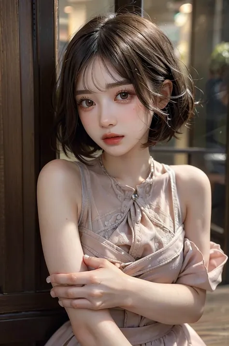 (Highest quality, masterpiece:1.3), ((Beautifully detailed face)), beautifully detailed skin, Intricate details, Very detailed, Best image quality in 8K, (18-year-old girl),Japanese Girls,Baby Face,(Detailed Hair,Bobcut:1.4),Detailed lips,Open your mouth,b...