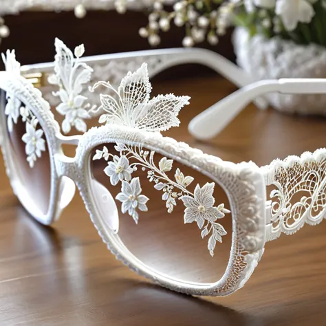 white laceで出来た眼镜, beautiful lace glasses, lace glasses for room decoration, indoor, white lace, very delicate lace, best quality...