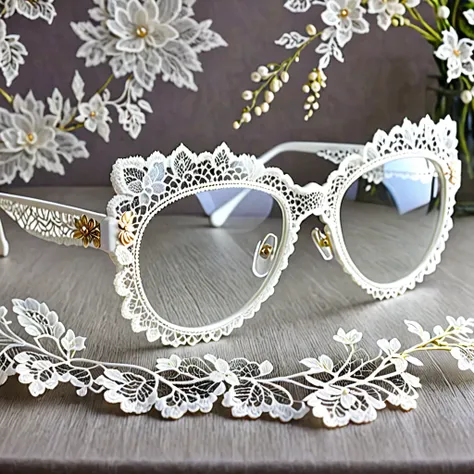 white laceで出来た眼镜, beautiful lace glasses, lace glasses for room decoration, indoor, white lace, very delicate lace, best quality...