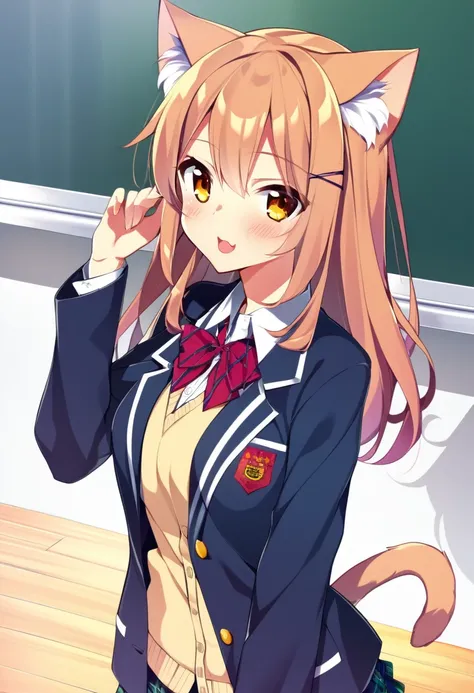 one girl, cat ears, school blazer, naive