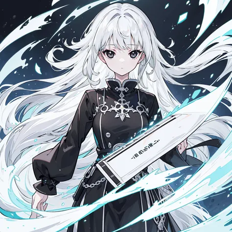 (Top image quality)、(Ultra Detailed)、(Facing forward)、top quality、masterpiece、(((1 girl)))、Silver Hair、white hair、((Long hair))、(black eyes:1.6)