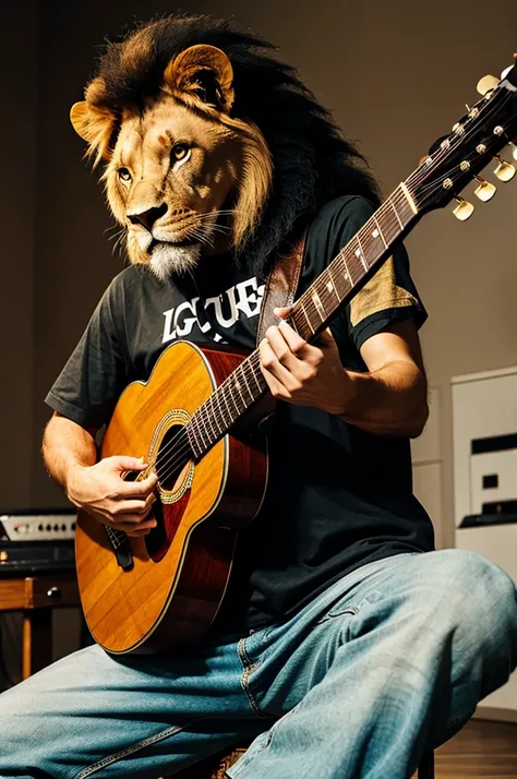 A lion holding guitar