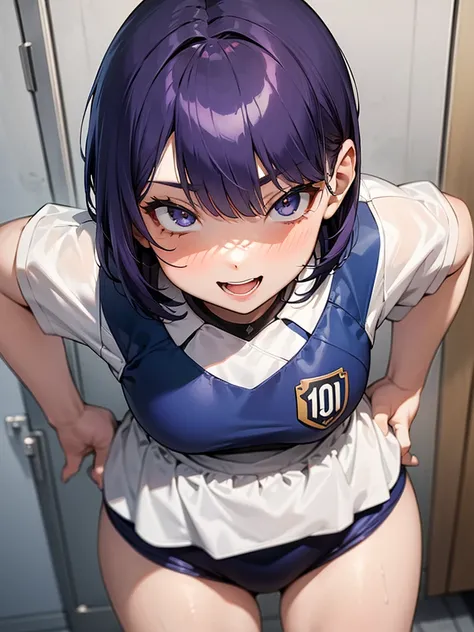 1girl,
indoor, lockerroom,
short bob hair, purple hair, BREAK,
volleyball uniform,
Looking down,Look at the viewer,from a ,From below,low angle shot,{{{from below:2.0}}},
Presenting Panties,
masutepiece, Best Quality, , absurderes, Perfect Skin, Detailed s...