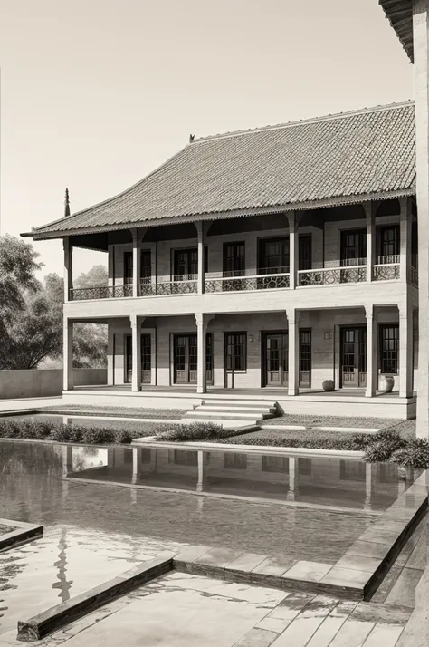 Pencil drawing of an Indian house